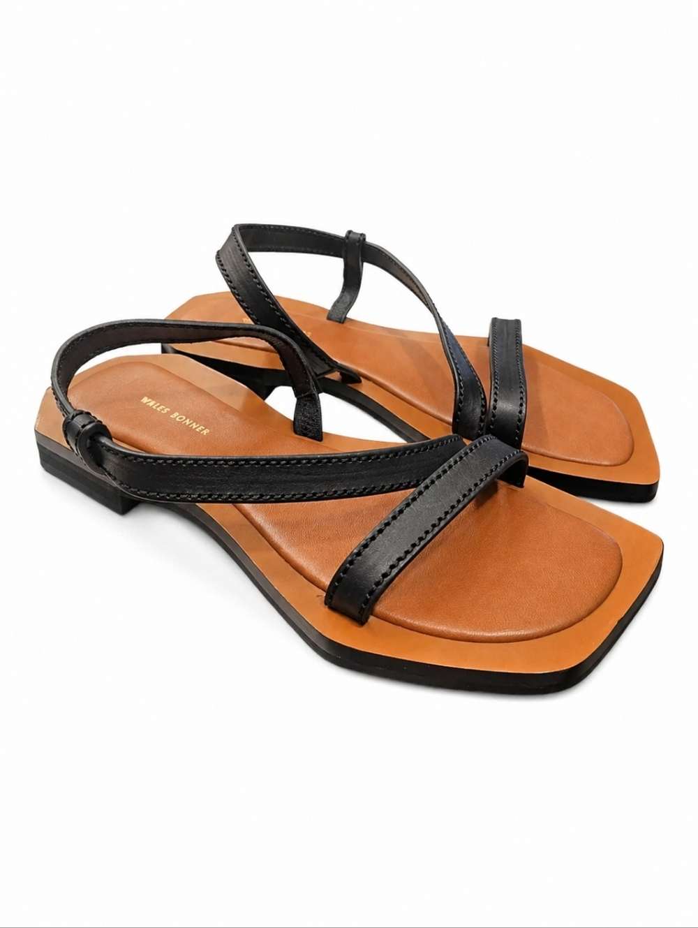 WALES BONNER | Black Leather Strappy Square Toe Sandals EU 37 / US 7